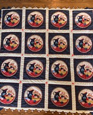 Vintage Handmade Appliqu  Quilt Blanket Calico Fruit Basket Farmhouse 64x64