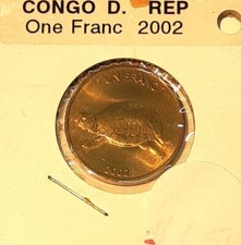 2002 Democratic Republic of Congo 1 Franc Coin - Turtle  Uncirculated