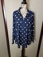 LOFT Navy Blue & White Polka Dotted Long Sleeve Blouse Women's Size 20