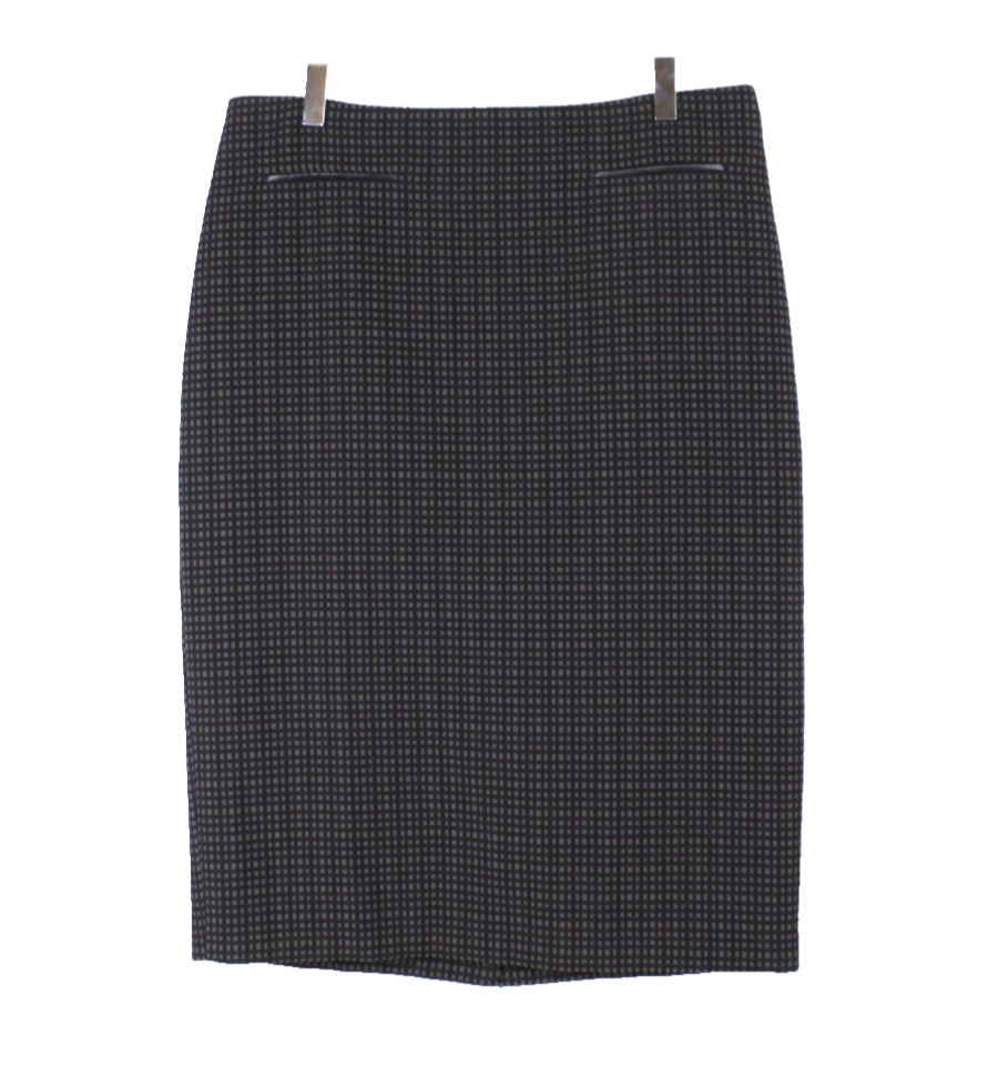 Women's M&S Midi Pencil Skirt A-Line Checkered Black Grey Back Slit UK 14
