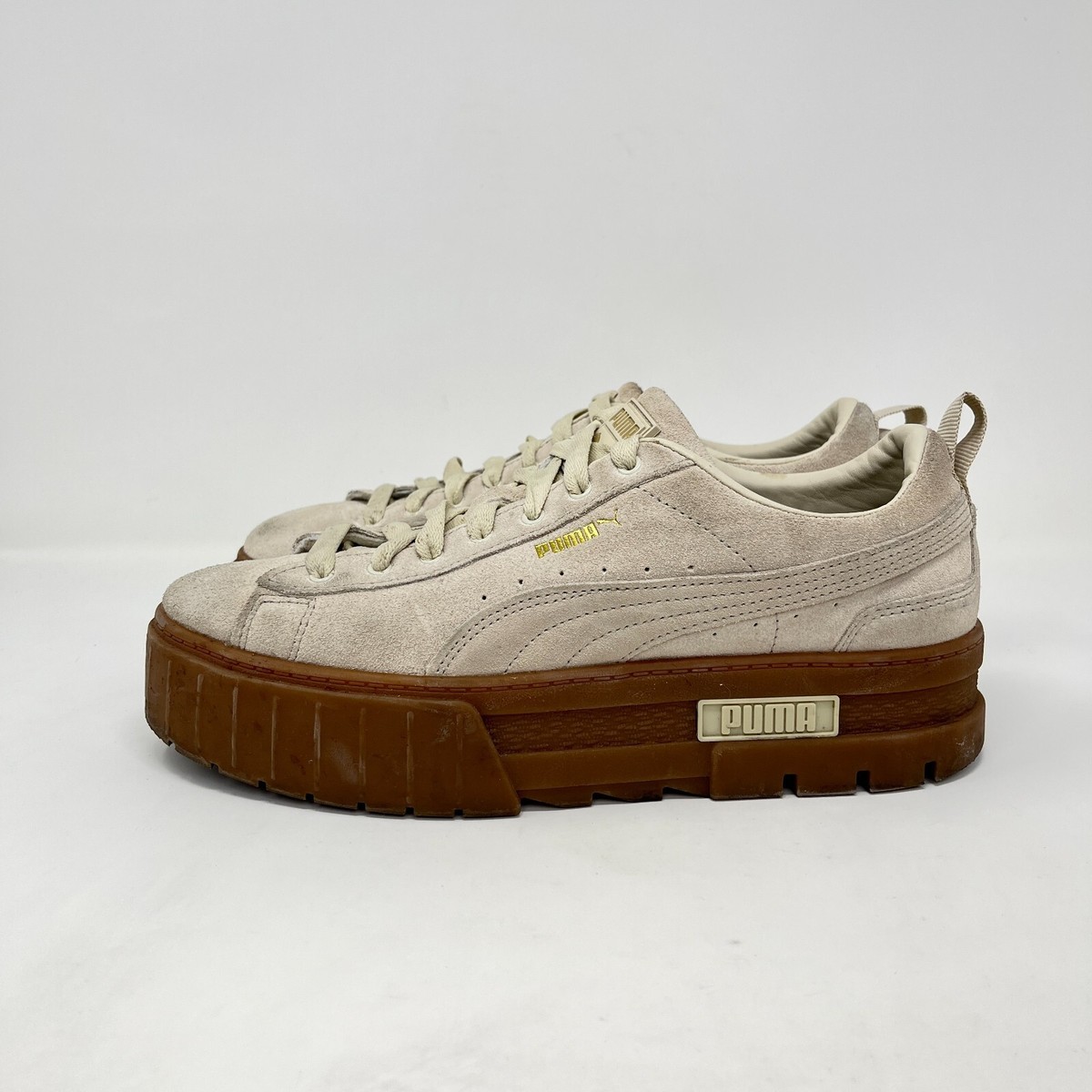 Puma Mayze Platform Beige Suede Gum Sole Casual Shoes Size