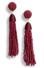 Rachel Parcell Beaded Tassel Statement Earrings Burgundy Gold Plated