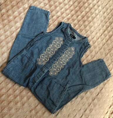 Combinaison Barboteuse Denim Baby Gap Fille - Taille 3 Ans, Broderie, Très Bon état Occasion