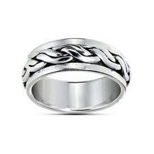 Sterling Silver Braided Oxidized Spinner Band Ring, Size 7
