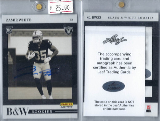 Zamir White Auto Panini Instant B&W Rookie Leaf Auto B&W