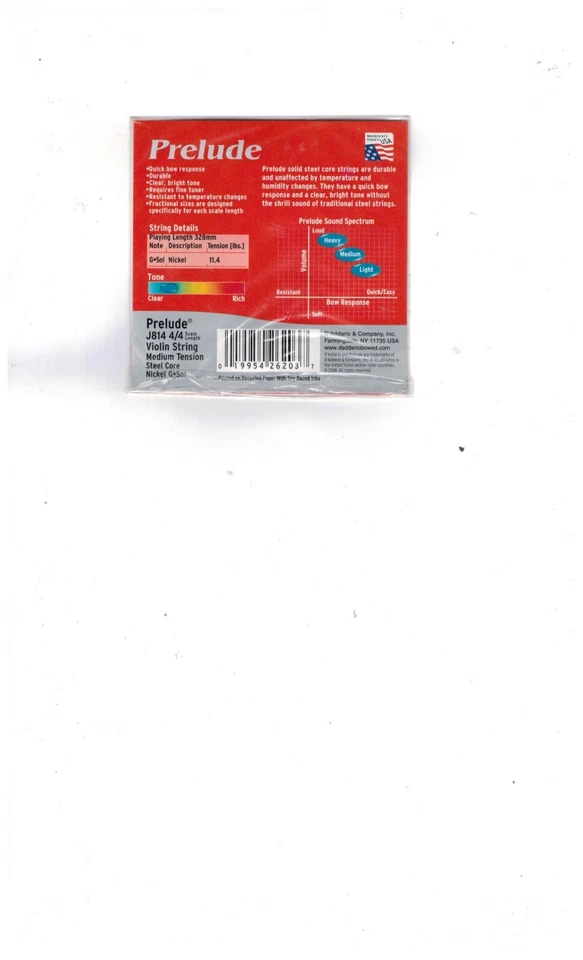 Une cordes de SOL/G  D'addario J814 - 4/4 Médium  Prelude Violin 4/4 - Photo 2/2