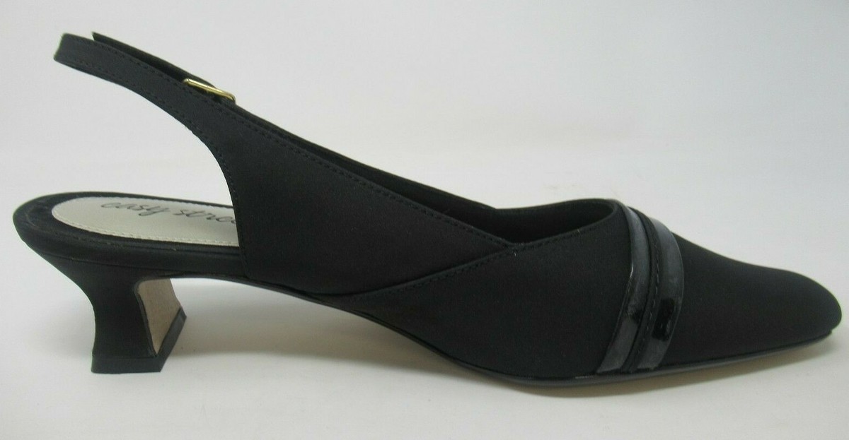 EASY STREET WOMEN'S EMBRACE BLACK MICROFIBER SLINGBACK PUMPS HEELS SHOES 