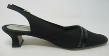 EASY STREET WOMEN'S EMBRACE BLACK MICROFIBER SLINGBACK PUMPS HEELS SHOES SZ 6/W