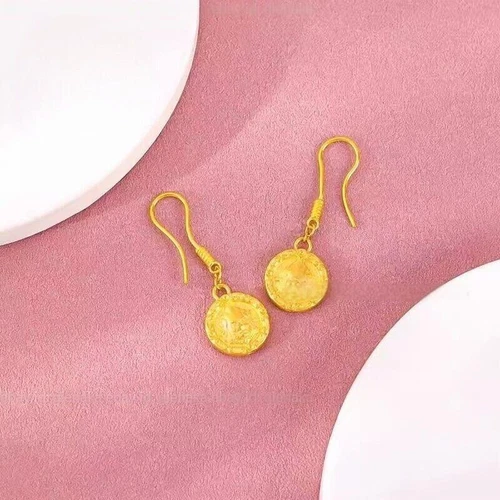 Pure 999 24K Yellow Gold Lucky Women Wealth God Dangle/Drop Earrings 2.15-2.3g - Picture 3 of 10