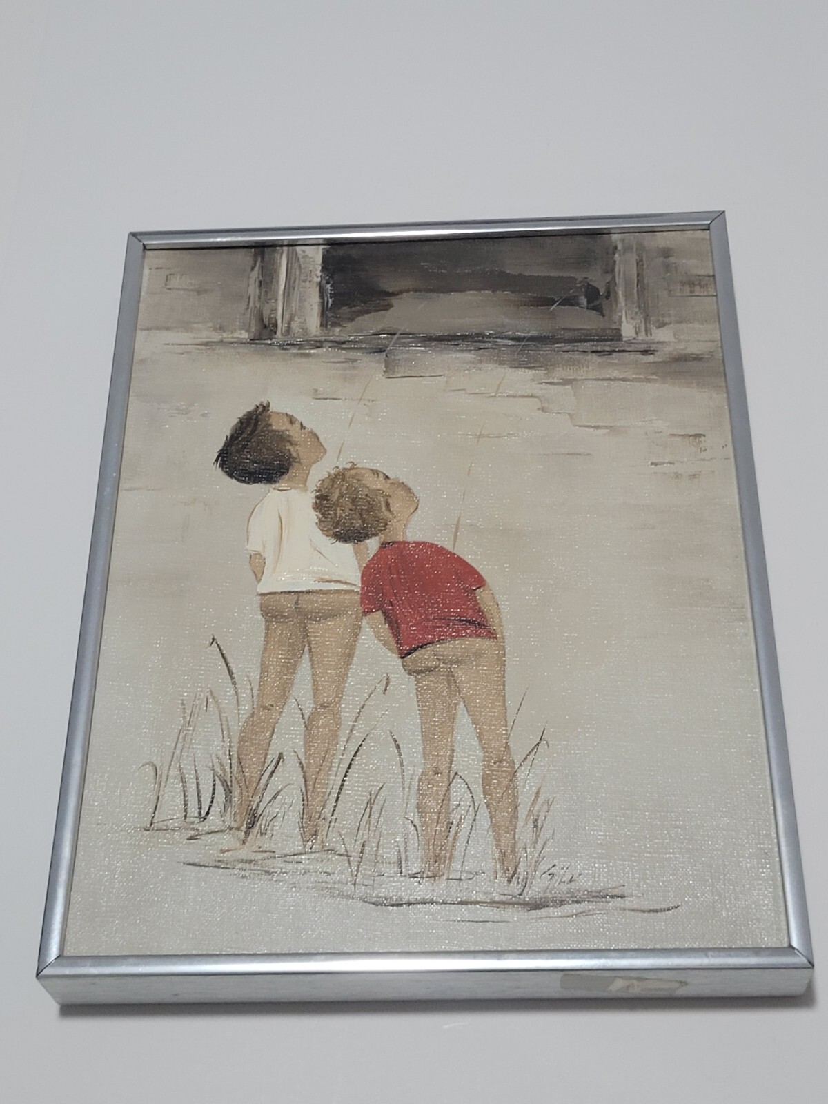 Original Framed Painting Oil On Canvas By Gilu "Boys Will Be Boys" OOAK 11x14