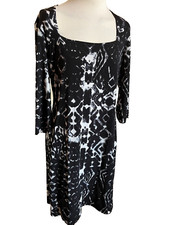 Karen Kane Dress Size Large Womens Black White A-Line Stretch Aztec Knee Length