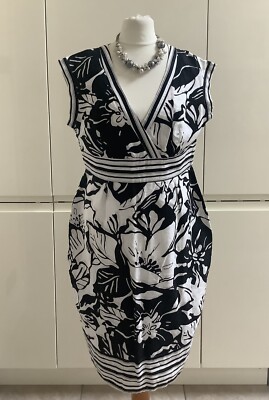 LINEA HOUSE OF FRASER Black White Lined 100% Linen Sleeveless