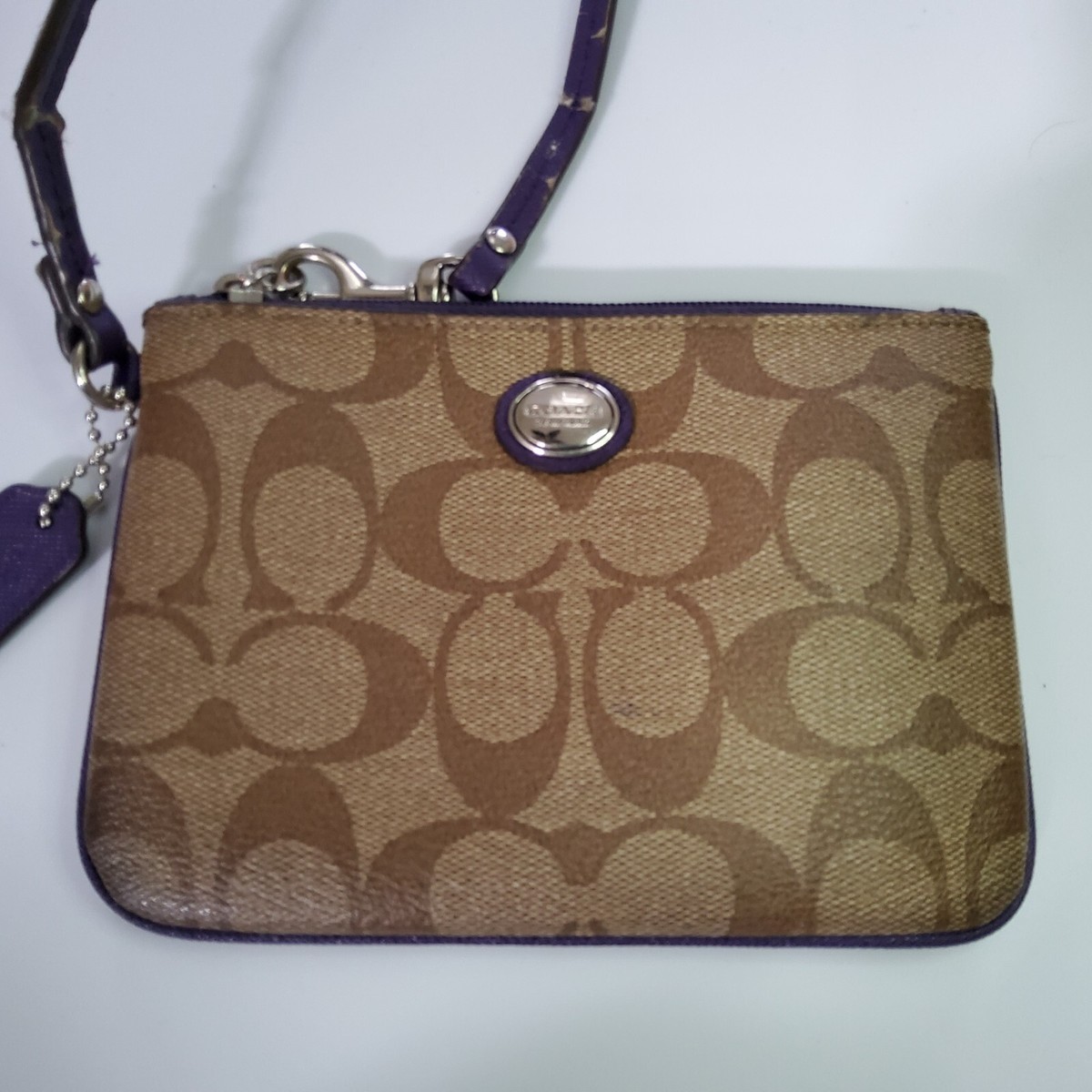 Coach Signature Wristlet Clutch Wallet Brown Purple Trim Pouch | eBay