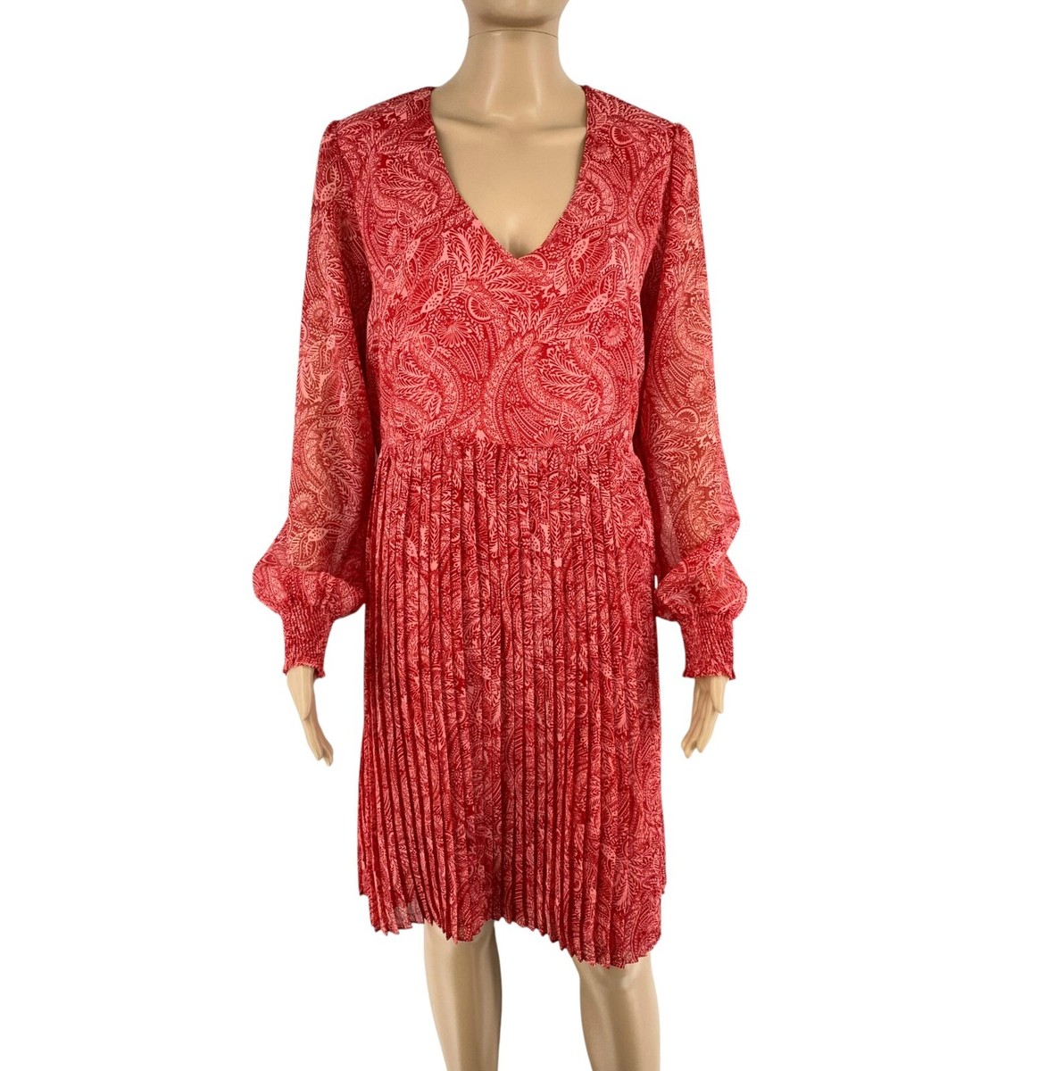 Maison 123 Women Pink Floral Long Sleeves Pleated Dress Size EU 42