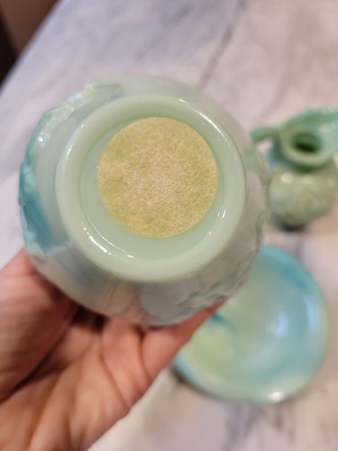 Avon Vintage 1970's Blue-green Milk Glass Pitcher Bowl And Soap Dish Victorian - Picture 6 of 16