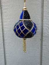 Vintage Handmade Blue Velvet Gold Bead Glitter Christmas Retro Ornament