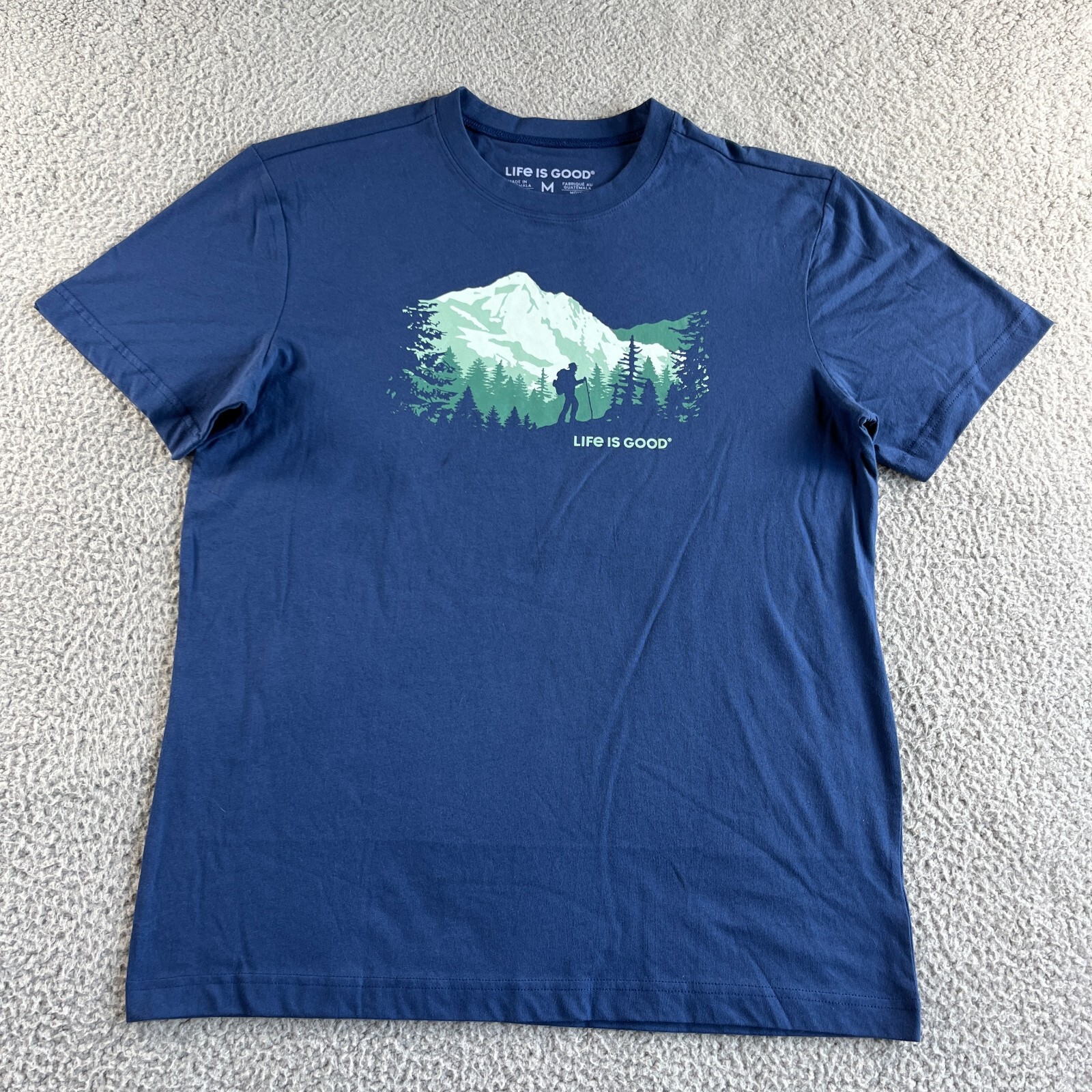 NEW Life Is Good T Shirt Mens Medium Blue Graphic Tee Outdoor Nature Hike Casual