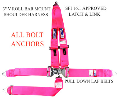 RJS RACING SFI 16.1 LATCH & LINK 5 PT HARNESS V ROLL BAR MOUNT HOT PINK 1126210