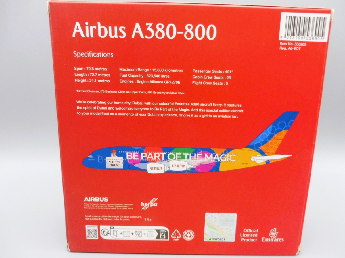Emirates Airbus A380-800 1/500 Herpa 536288 A380 Be Part of