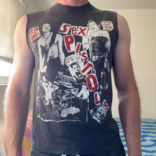 80s Sex Pistols T-Shirt Mens Medium Sleeveless Distr 1980s vintage concert t-shirt, vintage, size M, single stitch, B+ condition