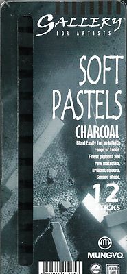 MUNGYO 12-PC CHARCOAL BLACK CHALK PASTEL SET ~ FREE SHIPPING!