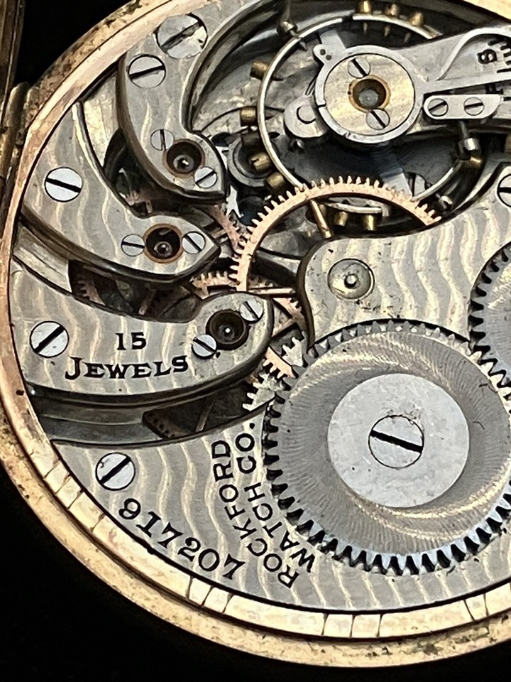 ROCKFORD 1913 VINTAGE POCKET WATCH, 4 SIZE, 15 JEWEL, GOLD FILLED, NOT