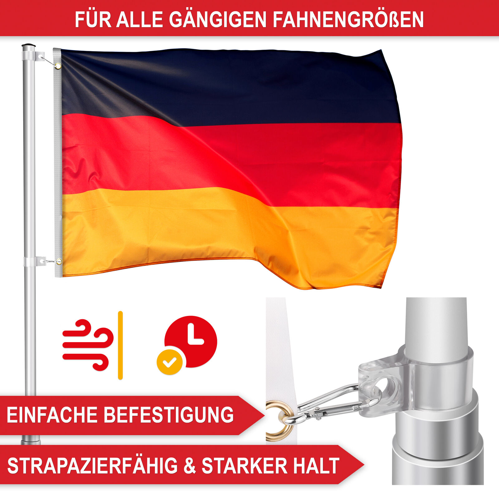 Fahnen Flaggen Mast 6,2 Alu Fahne Flagge Teleskop Stab Stange Deutschland Stabil