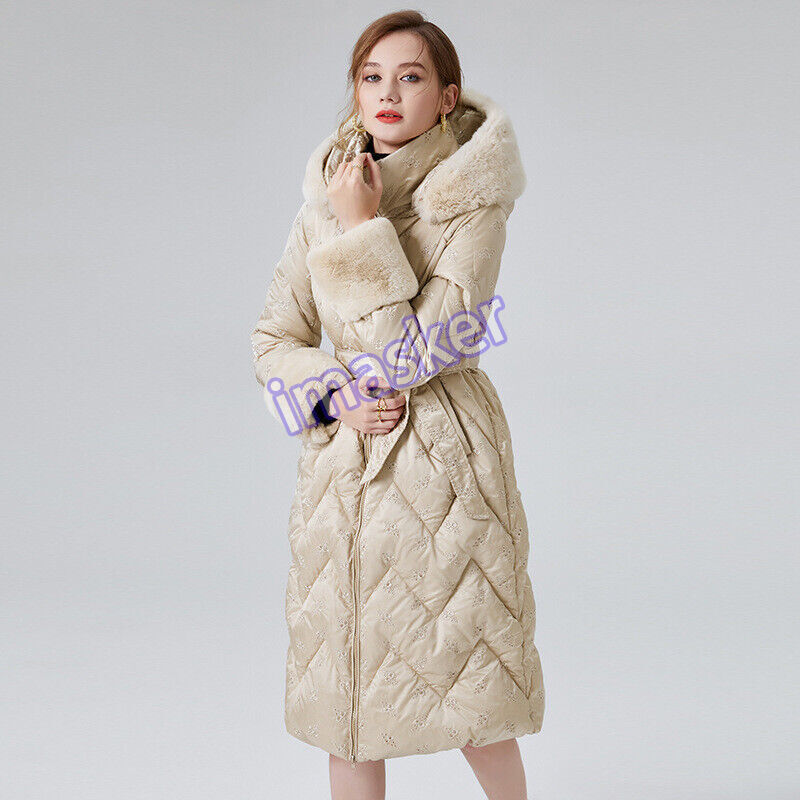 Down Jacket Women's  New Winter Slim Thick Duck Down Warm Long Hooded Jacket