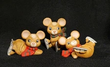 Set Of Three Vintage Homco Ice Skating Christmas Mice - Thailand