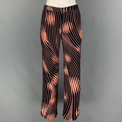 GIANNI VERSACE Size Black Coral Abstract Flat Front Casual Pants