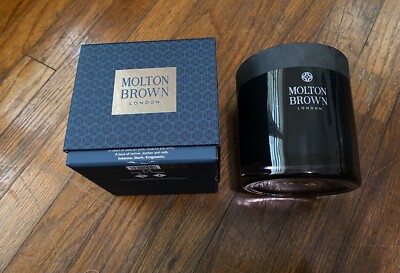 EMPTY Molton Brown Russian Leather 16.9oz Candle Glass w Original Box No Wax GUC