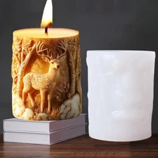 Elk Relief Cylinder Candle Silicone Mold Sika Deer Patterned Candles Craft Mould