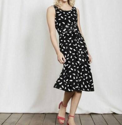 BODEN Ballet Black Brush Strokes Dress Jersey Knit Ivory WW063 Sz 12 US 16  UK