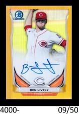 1-2014 BOWMAN CHROME GOLD REFRACTOR AUTO BEN LIVELY ROYALS 09/50 SWEET CARD