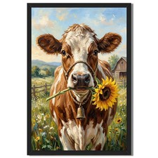 Farm Cow With Sunflower Wall Art Canvas Oil Paintings Reproduction