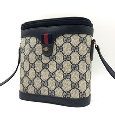 GUCCI GG Supreme Mini Crossbody Bag Navy Leather PVC Vintage Authentic