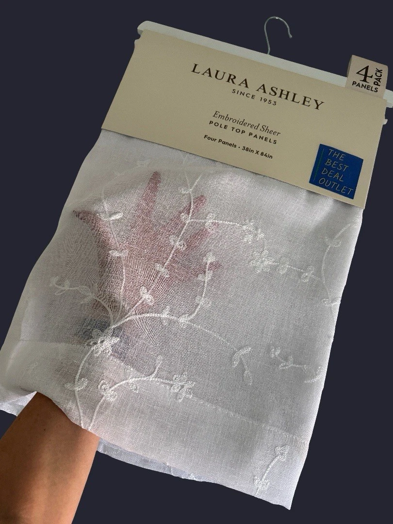 Laura Ashley Window Curtains 4 FOUR Panels 38 x 84 White White Embroidered Sheer