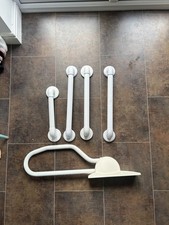 White Disable Toilet Hinged Grab Rail and 4x Fixed Rails