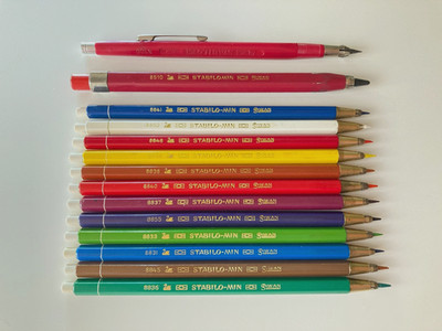 Schwan Stabilo MIN, Leadholder colored pencils, Druchbleistifte 14 Stück Vintage