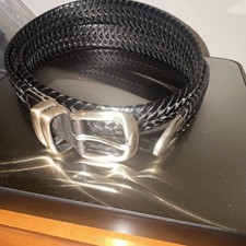 Fossil Black Braided/Woven Belt Men's Adjustable Silver Tone Buckle