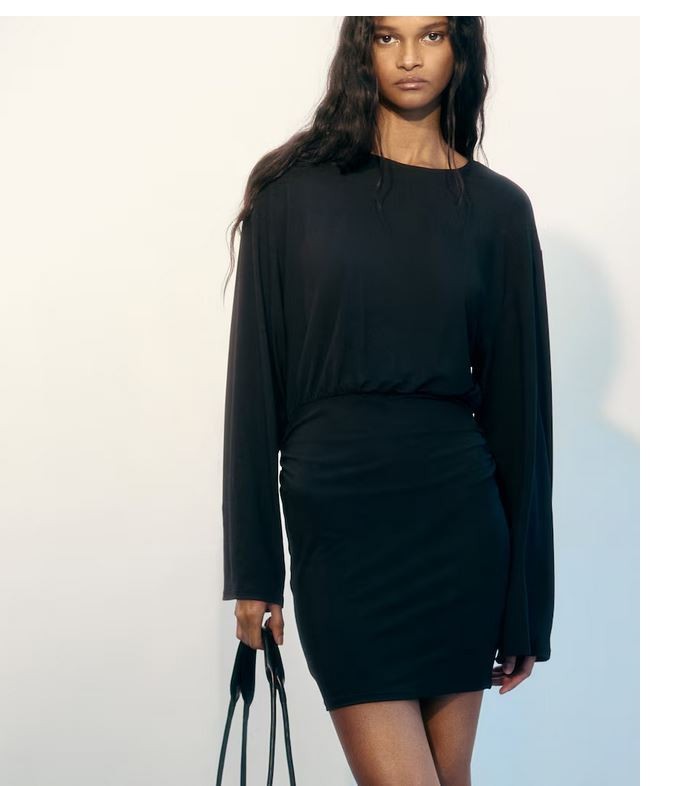 H&M Long Sleeve JERSEY DRESS Black Loose-fit Top & Fitted Skirt Women's Size L