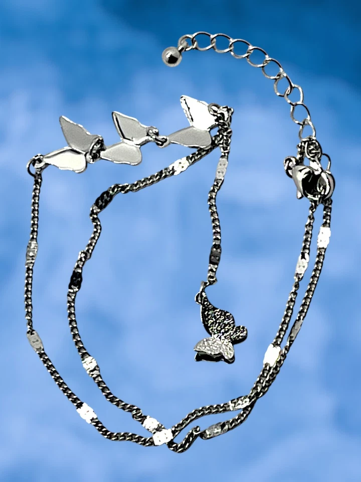 316L Stainless Steel Necklace /  Double-layer Butterfly Choker Collier Pendants - Image 2 of 4