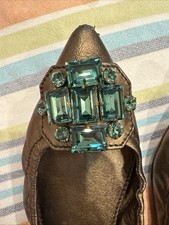 MIU MIU Gold Leather Ballet Flats 37 Fits 38 Gems Jewels Shoes Needs Repair