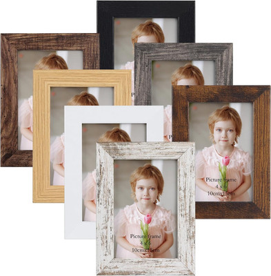 4X6 Frame Set of 7, 4X6 Picture Frame in Multi Colors, Rustic Wooden Frames for