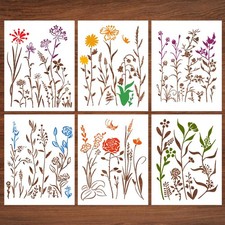 6 PCS Flower Stencils For Painting 14.5x11 Inch Wildflower Stencils Art