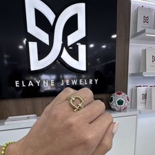 Elayne Jewelry 10KGold Tone Chain Link Beaded Cocktail Band Ring Size 8 No Stone