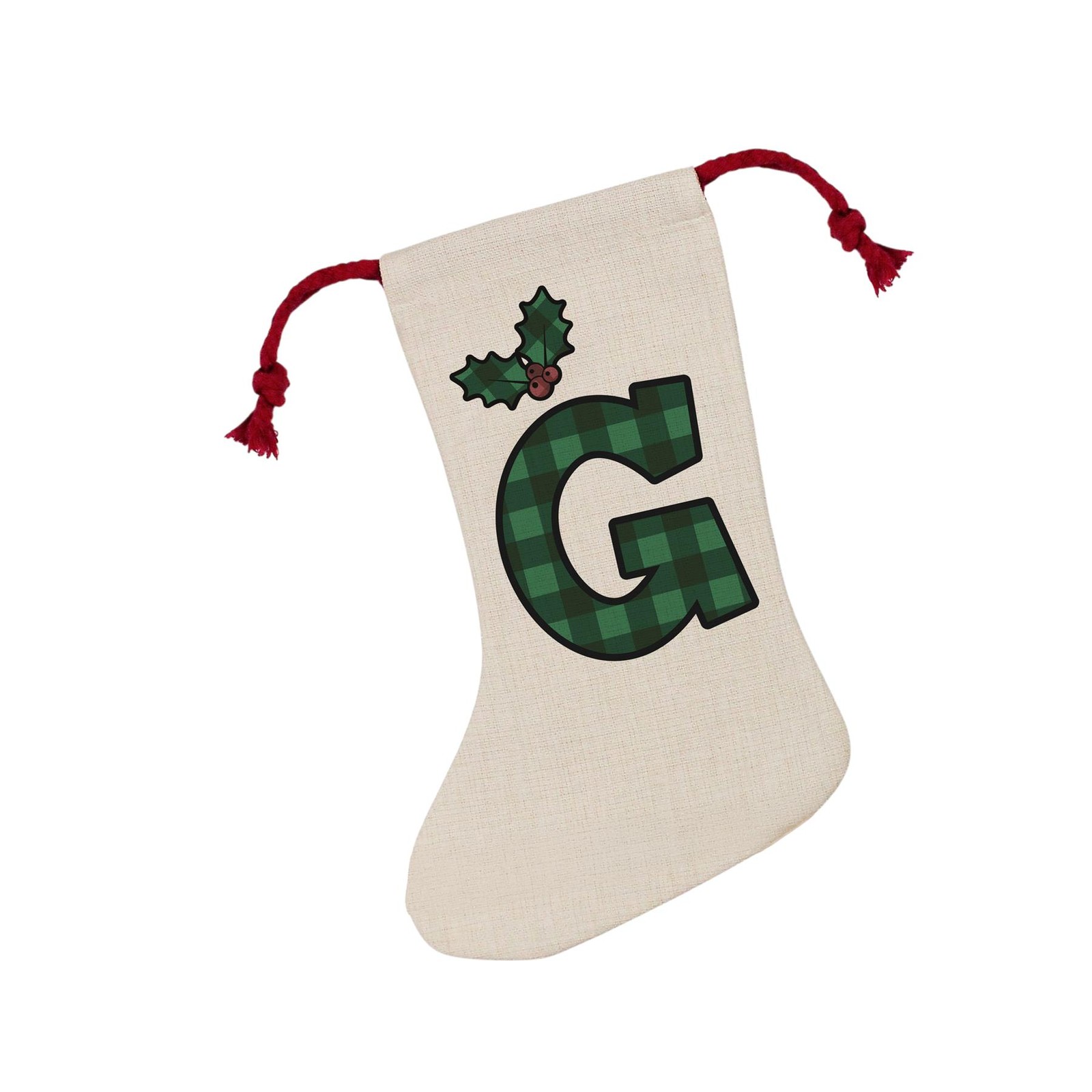 Purely Home Green Tartan Letter G Christmas Stocking - Personalised Xmas Gift