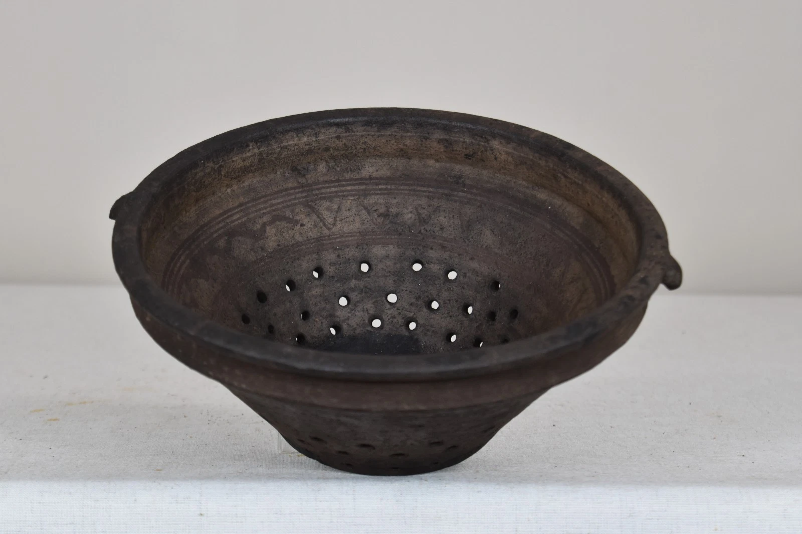Vintage Pottery Colander Handmade Stoneware Berry Fruit Strainer Ceramic Vessel