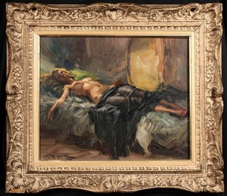 RICHARD DURANDO TOGO (b.1910) LARGE FRENCH ARGENTINE OIL NUDE RESTING ON BED