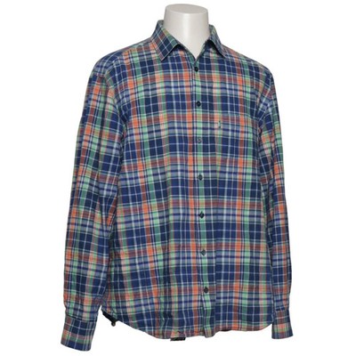 Walbusch, Flanellhemd, Größe: 43/44, Blau/Grün/Orange, Baumwolle/Leinen #47j